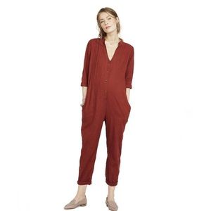 Hatch maternity jumpsuit red One size button up 3/4 sleeve C1